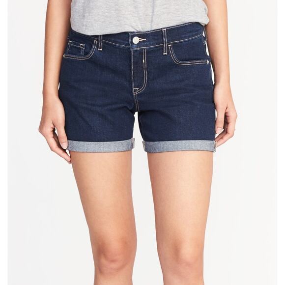 Old Navy Denim Shorts Dark Wash Blue WMNS Size 16 High Rise Cuffed Stretch Plus - Picture 2 of 4